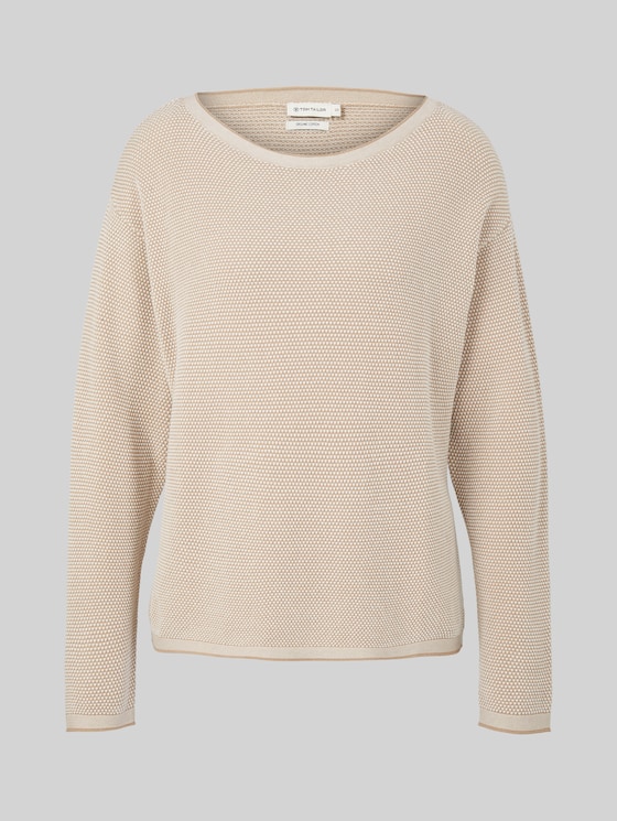Loose-fit cotton knitted jumper - beige bubble structure