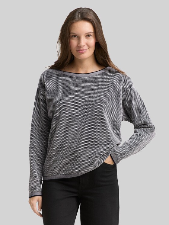 Loose-fit cotton knitted jumper - navy bubble structure