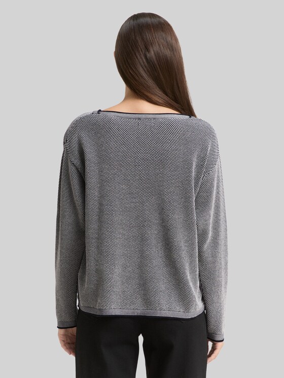 Loose-fit cotton knitted jumper - navy bubble structure