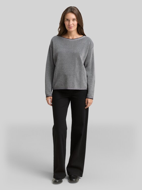 Loose-fit cotton knitted jumper - navy bubble structure