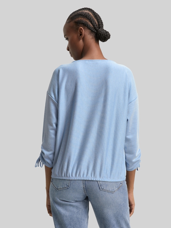Loose-fit long-sleeved top with gathered sleeves - small mid blue white stripe