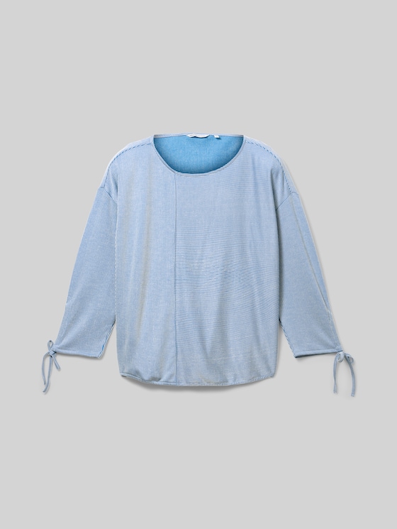 Loose-fit long-sleeved top with gathered sleeves - small mid blue white stripe