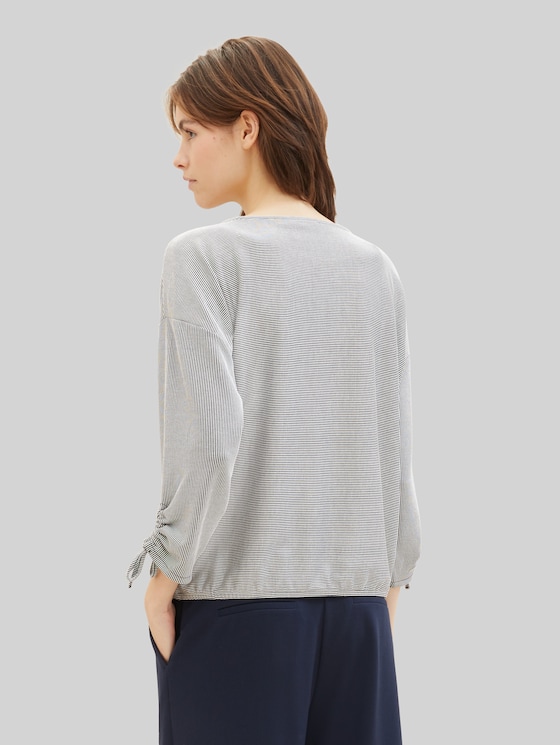 Loose-fit long-sleeved top with gathered sleeves - small navy white stripe