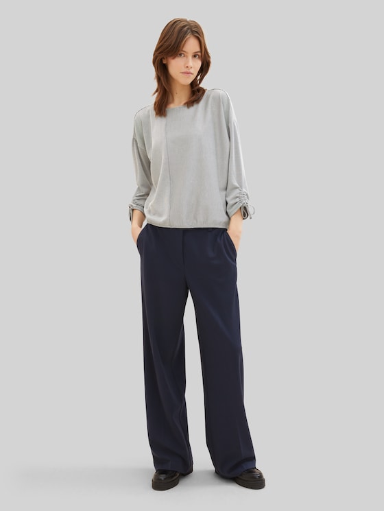 Loose-fit long-sleeved top with gathered sleeves - small navy white stripe