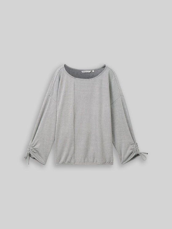 Loose-fit long-sleeved top with gathered sleeves - small navy white stripe