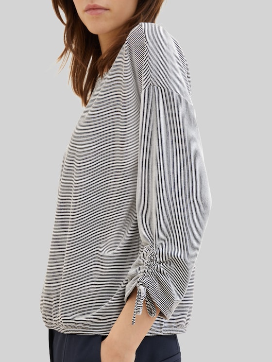 Loose-fit long-sleeved top with gathered sleeves - small navy white stripe