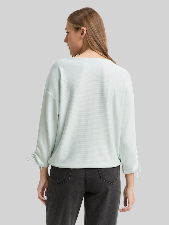 Loose-fit long-sleeved top with gathered sleeves - small mint white stripe