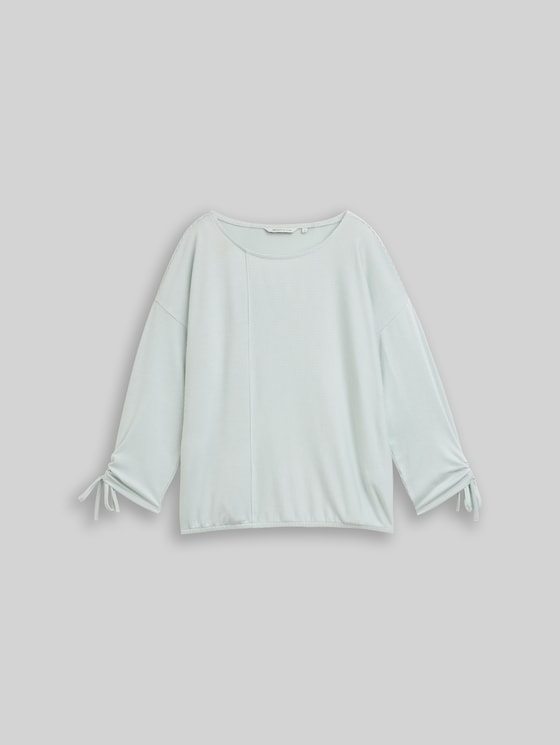 Loose-fit long-sleeved top with gathered sleeves - small mint white stripe