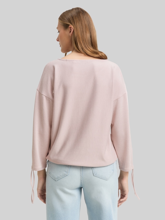 Loose-fit long-sleeved top with gathered sleeves - small dusty rose white stripe