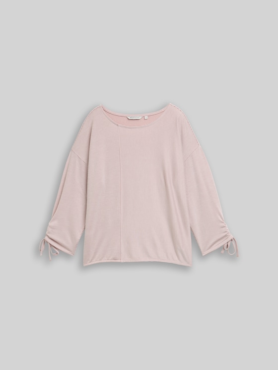 Loose-fit long-sleeved top with gathered sleeves - small dusty rose white stripe