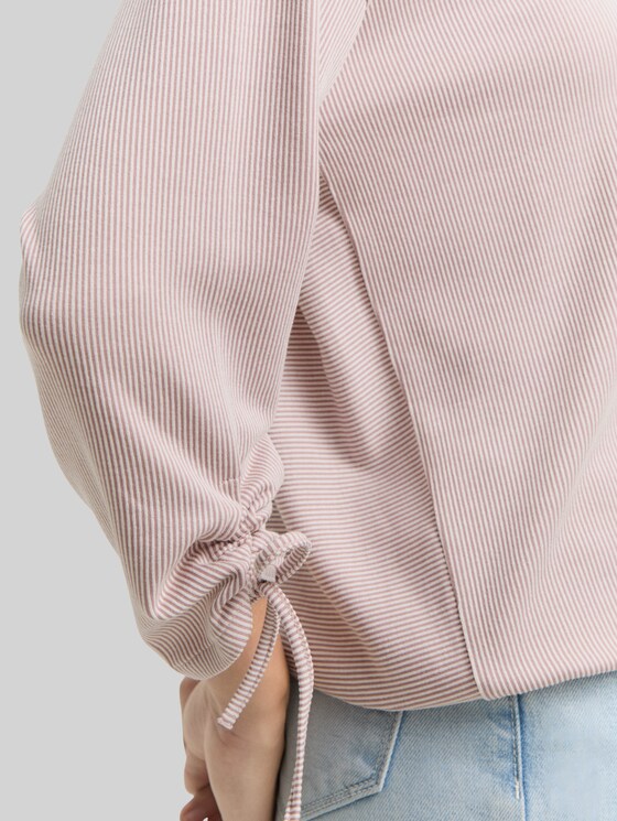 Loose-fit long-sleeved top with gathered sleeves - small dusty rose white stripe