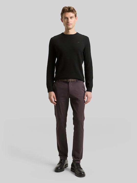 TTTRAVIS SLIM chino trousers with belt - brown navy zig zag structure