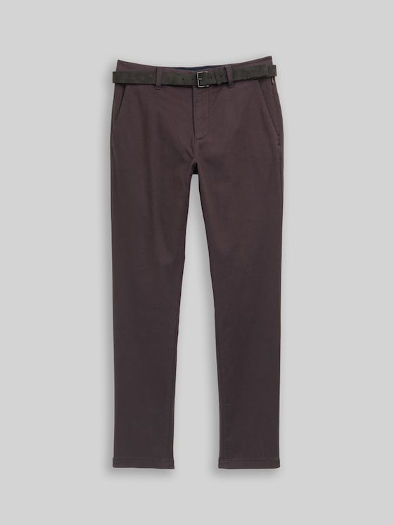 TTTRAVIS SLIM chino trousers with belt - brown navy zig zag structure