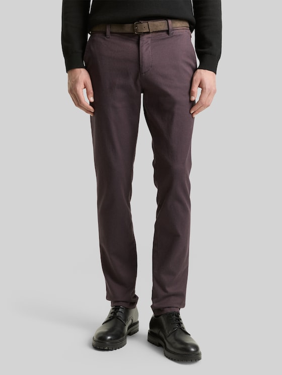 TTTRAVIS SLIM chino trousers with belt - brown navy zig zag structure