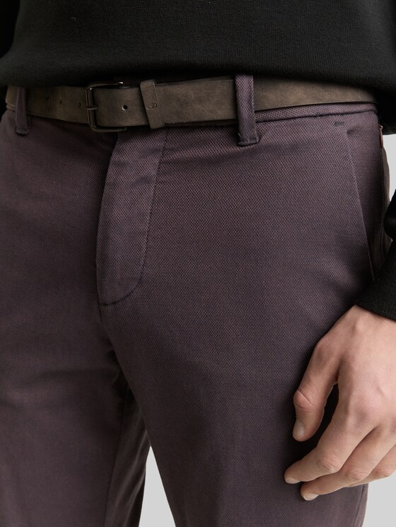 TTTRAVIS SLIM chino trousers with belt - brown navy zig zag structure