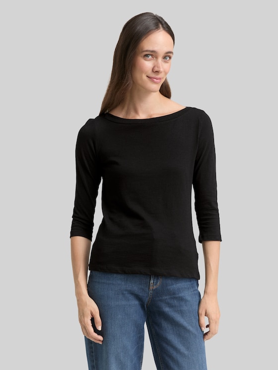 Cotton 3/4-sleeve top - deep black