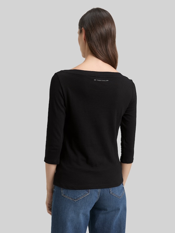 Cotton 3/4-sleeve top - deep black