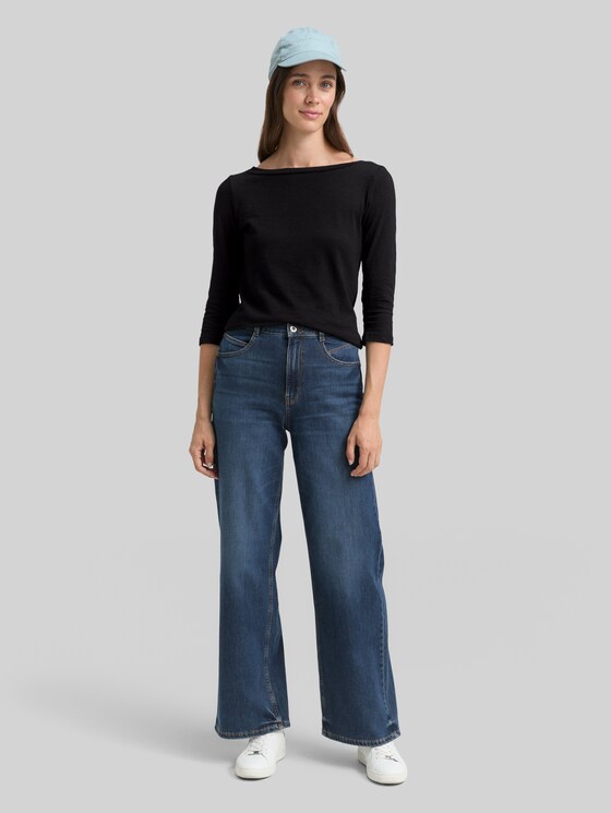 Cotton 3/4-sleeve top - deep black