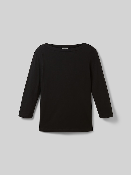 Cotton 3/4-sleeve top - deep black