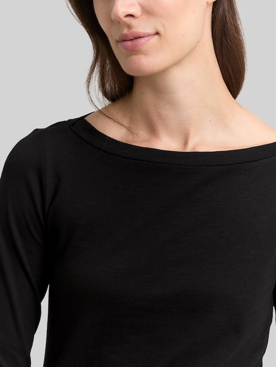 Cotton 3/4-sleeve top - deep black