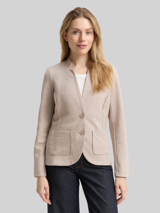Slim-fit blazer with ottoman texture - soft taupe melange