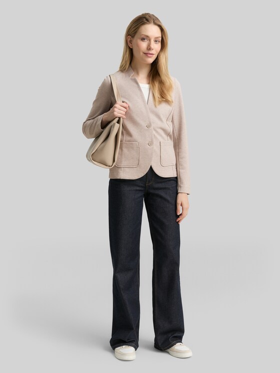 Slim-fit blazer with ottoman texture - soft taupe melange