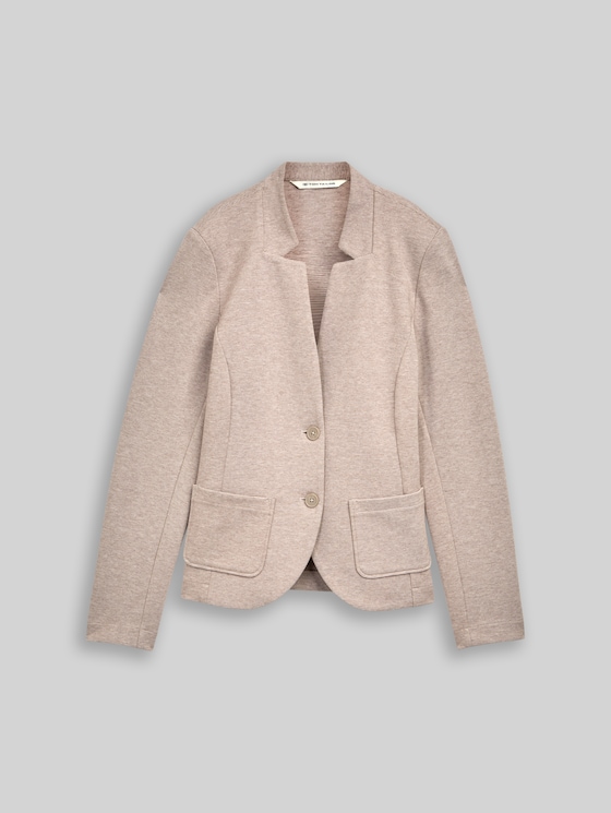 Slim-fit blazer with ottoman texture - soft taupe melange