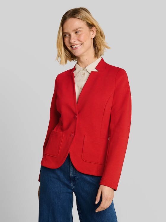 Slim-fit blazer with ottoman texture - soft scarlet red