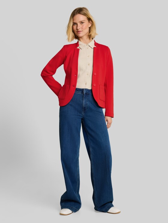 Slim-fit blazer with ottoman texture - soft scarlet red