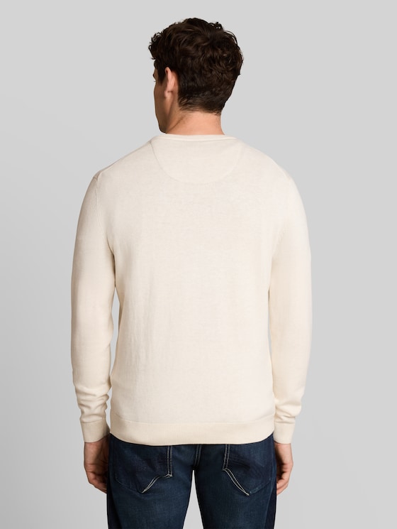 V-neck knitted jumper in cotton - soft buttercream melange