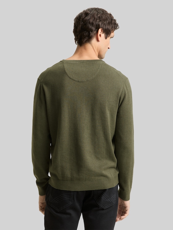 V-neck knitted jumper in cotton - tea leaf melange