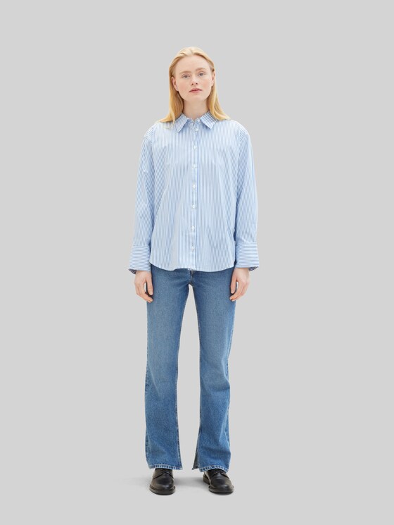 Loose fit shirt with stripes - blue white strripe