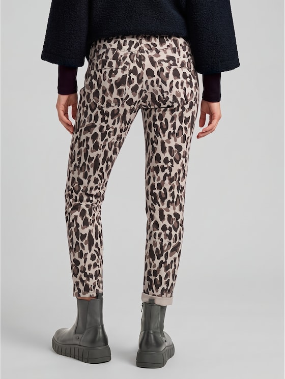 Tapered relaxed-fit trousers - brown beige leo print