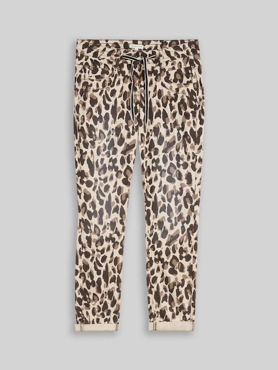 Tapered relaxed-fit trousers - brown beige leo print