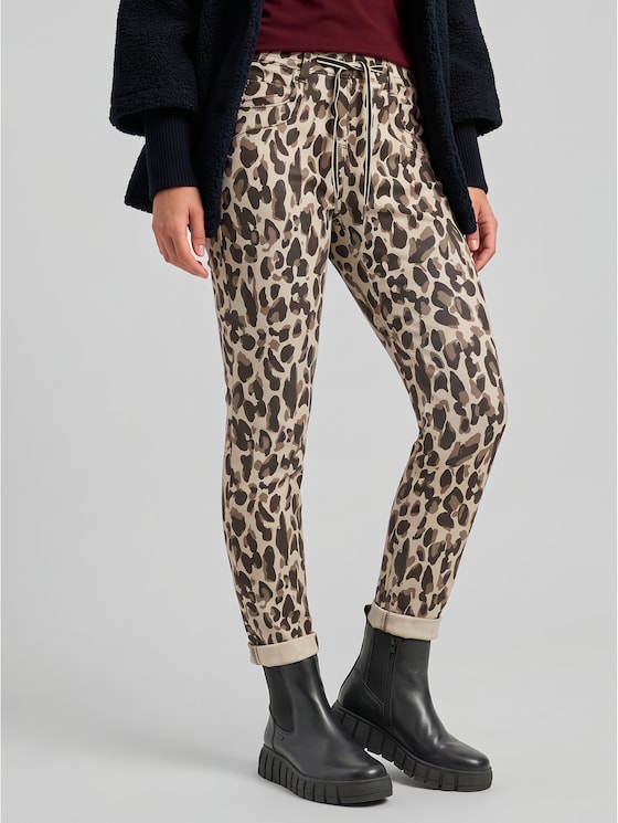 Tapered relaxed-fit trousers - brown beige leo print