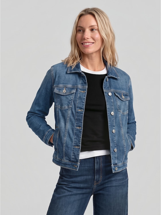 Denim jacket with recycled cotton - Used Dark Stone Blue Denim