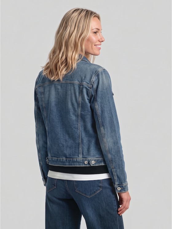 Denim jacket with recycled cotton - Used Dark Stone Blue Denim