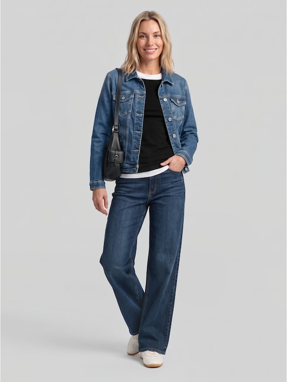 Denim jacket with recycled cotton - Used Dark Stone Blue Denim