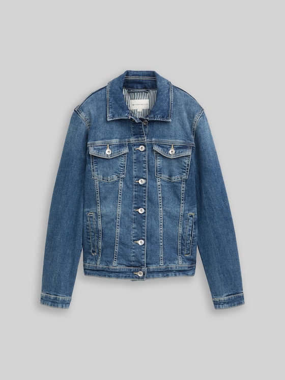 Denim jacket with recycled cotton - Used Dark Stone Blue Denim