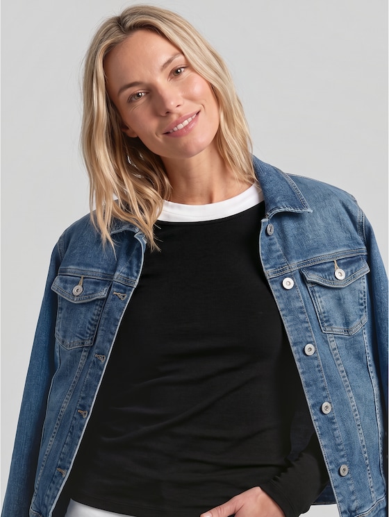 Denim jacket with recycled cotton - Used Dark Stone Blue Denim