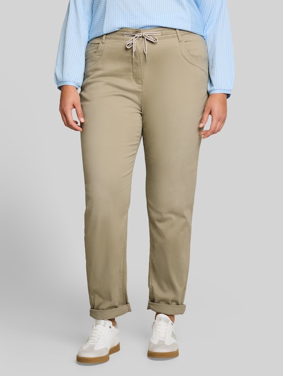 Plus Size – Cropped Slim Trousers - Silver Olive
