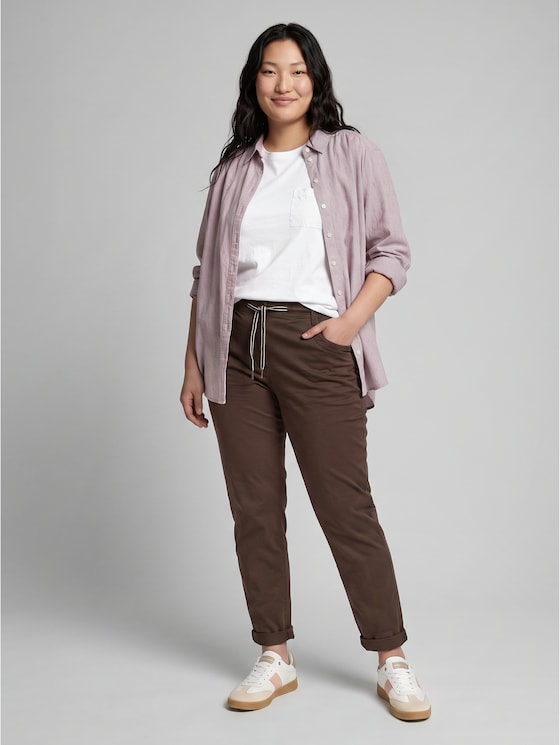 Plus Size – Cropped Slim Trousers - java dark brown