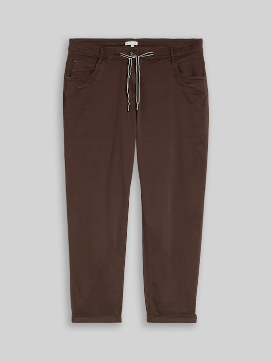 Plus Size – Cropped Slim Trousers - java dark brown