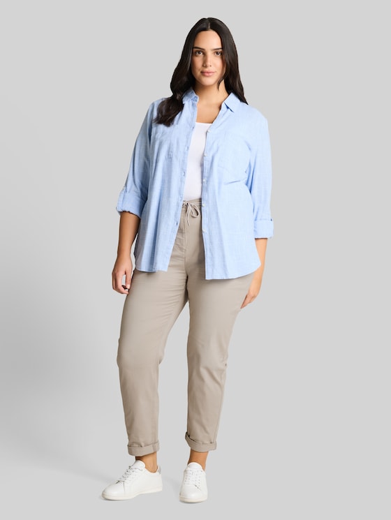 Plus Size – Cropped Slim Trousers - soft taupe grey