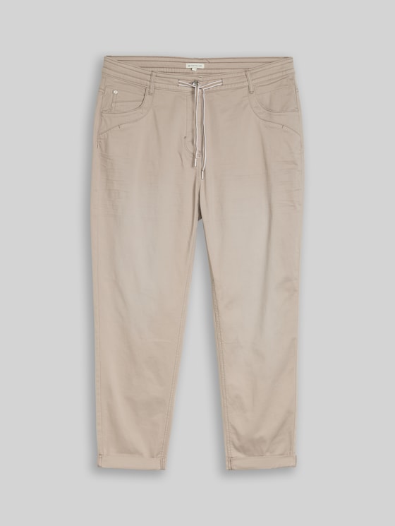 Plus Size – Cropped Slim Trousers - soft taupe grey