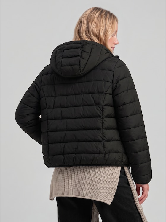 Lightweight quilted jacket with hood - deep black