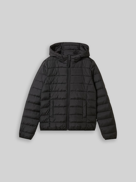 Lightweight quilted jacket with hood - deep black