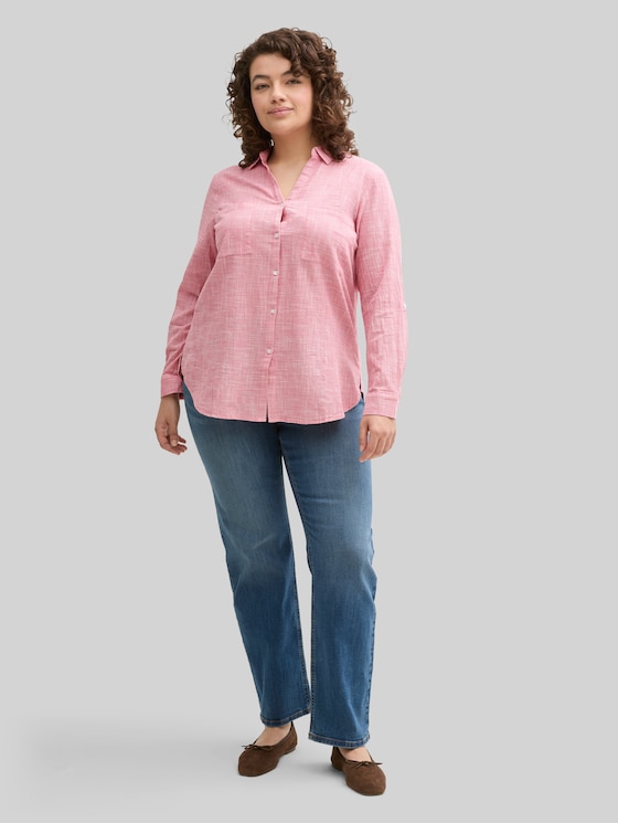 Plus Size - blouse with breast pockets - Berry Red