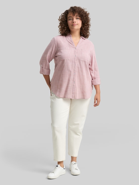 Plus Size - blouse with breast pockets - wineberry rose