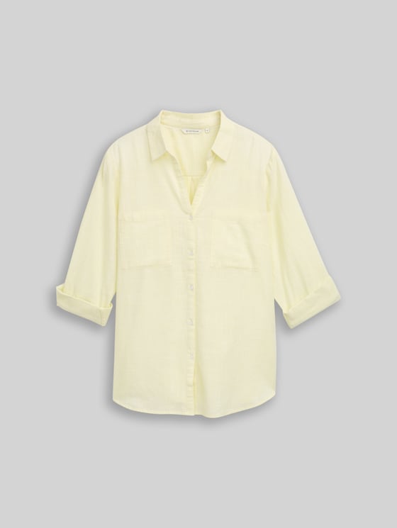 Plus Size - blouse with breast pockets - soft lemon
